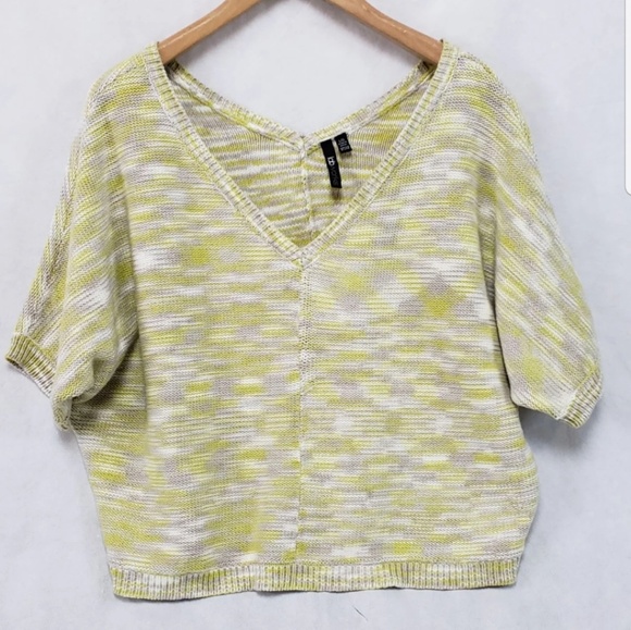 Slouchy Yellow Sweater Cropped Off Shoulder Knit L - Picture 6 of 6
